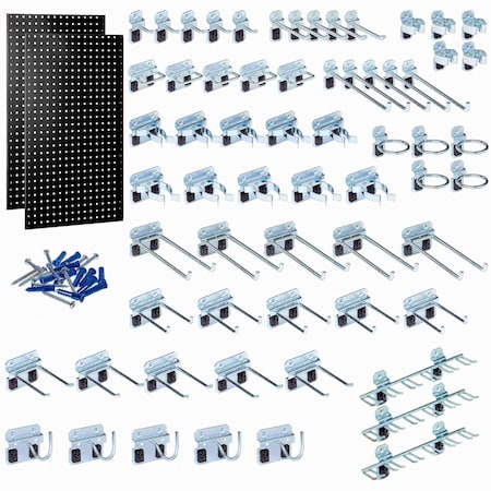 Triton Products 63 pc LocHook Assortment W/ (2) 24" W x 42-1/2" H Black 18-Gauge Steel Square Hole Pegboards LB2-BKKit
